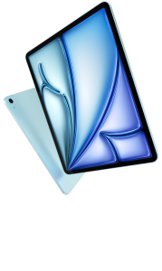 Blue iPad Air with M4 shown from the front and back